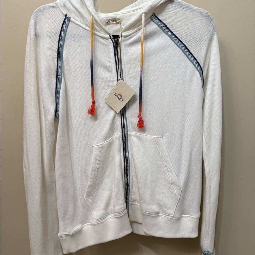 White Zip-Up Hoodie with Colorful Drawstrings
